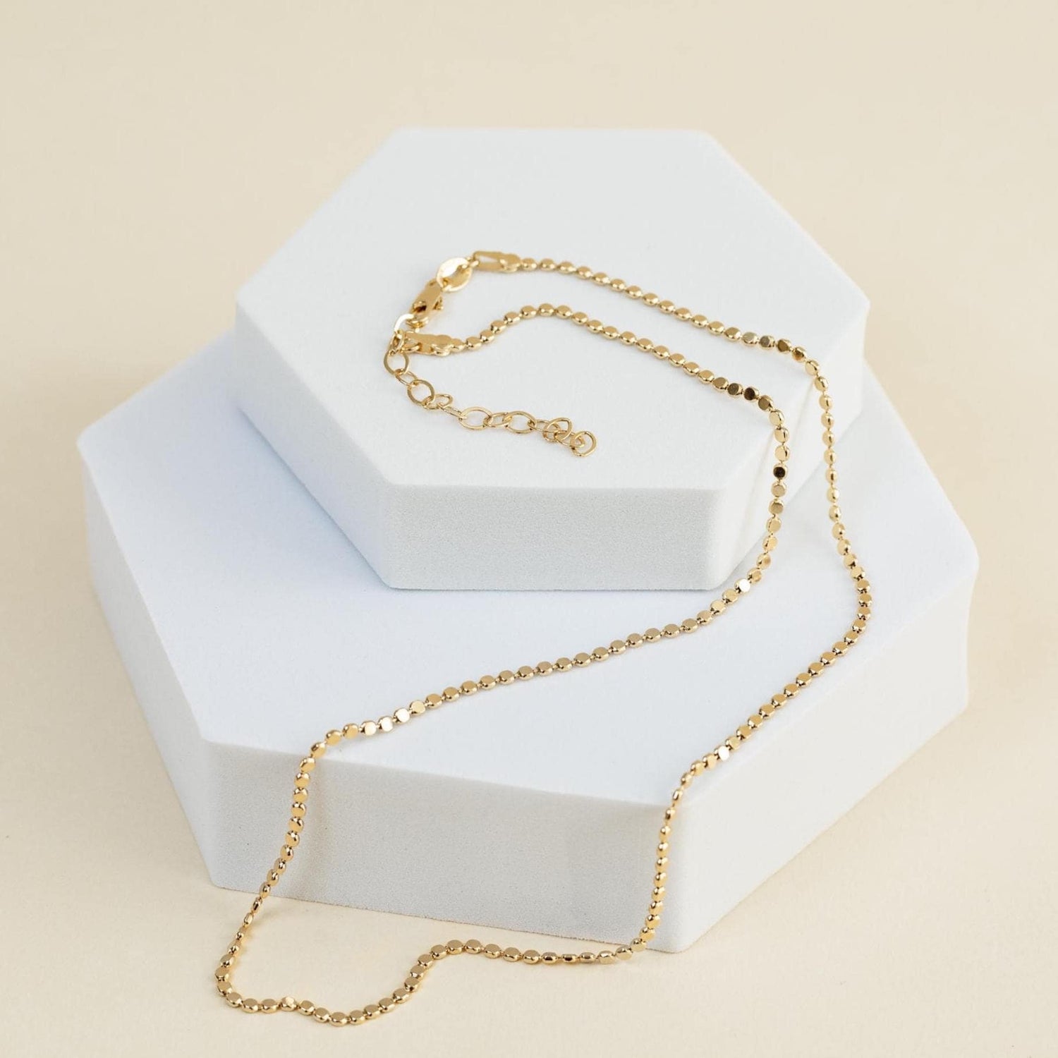 Gold Ball Chain Necklace, Dainty Disc Chain, Minimalist Layering Necklace