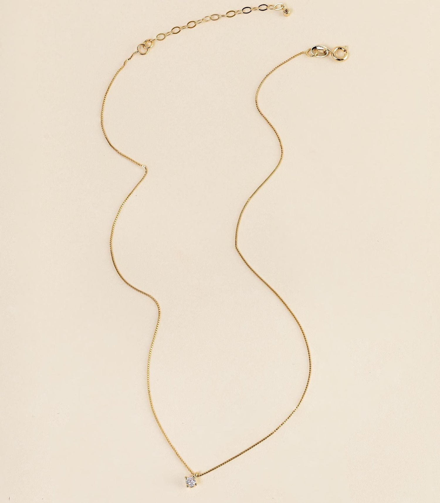 Gold Solitaire Necklace, CZ Pendant Necklace, Minimalist Layering Necklace