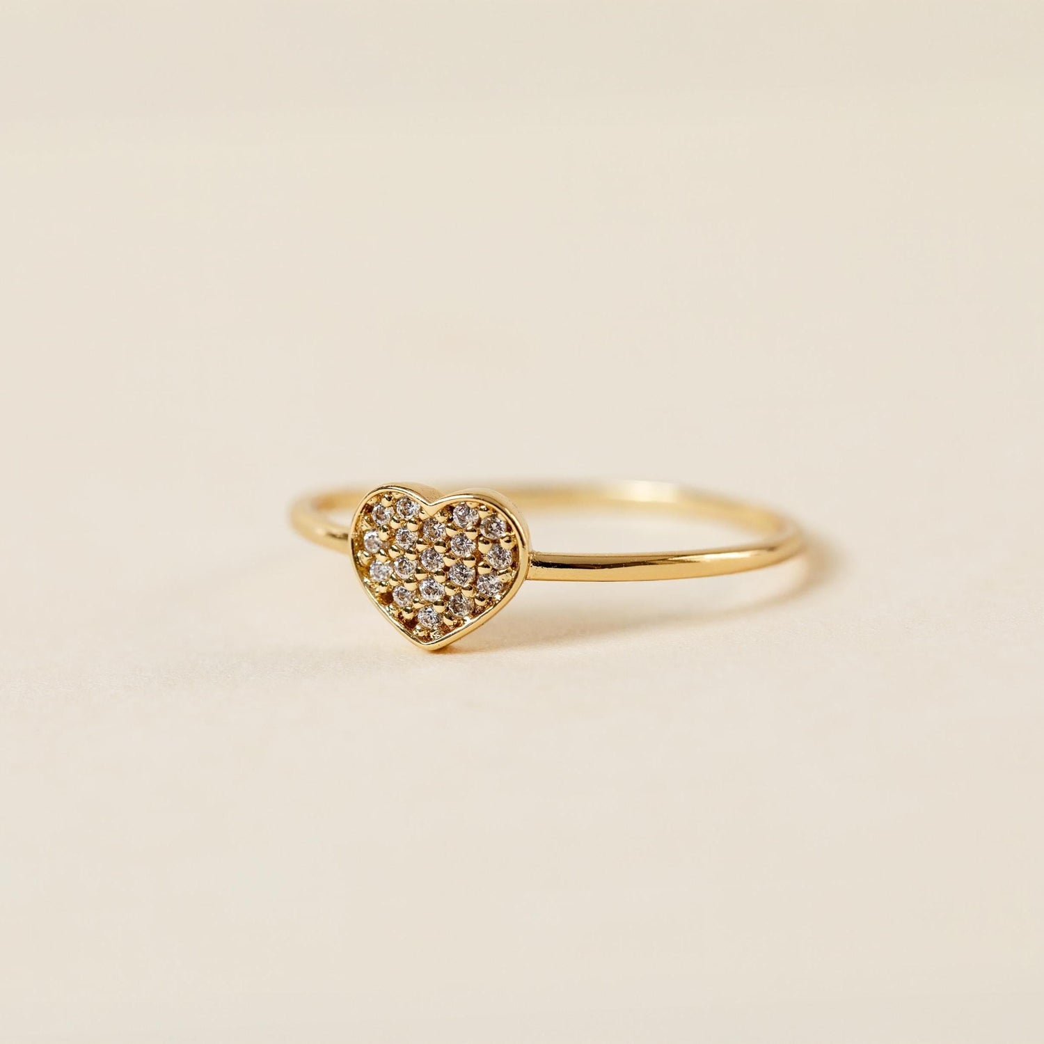 Heart Gold Ring, Pavé CZ Heart Ring, Minimalist Stacking Ring