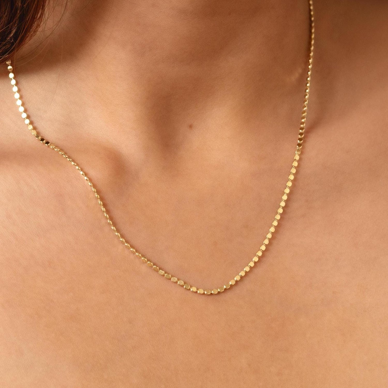 Gold Ball Chain Necklace, Dainty Disc Chain, Minimalist Layering Necklace