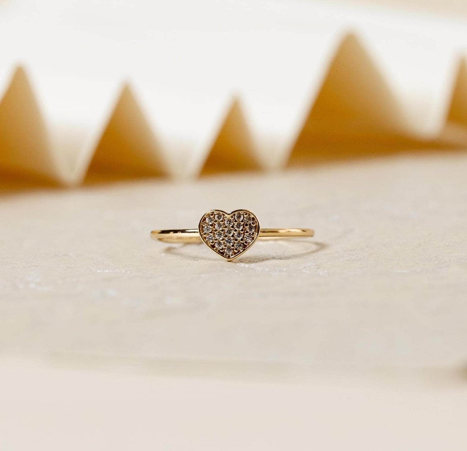 Heart Gold Ring, Pavé CZ Heart Ring, Minimalist Stacking Ring