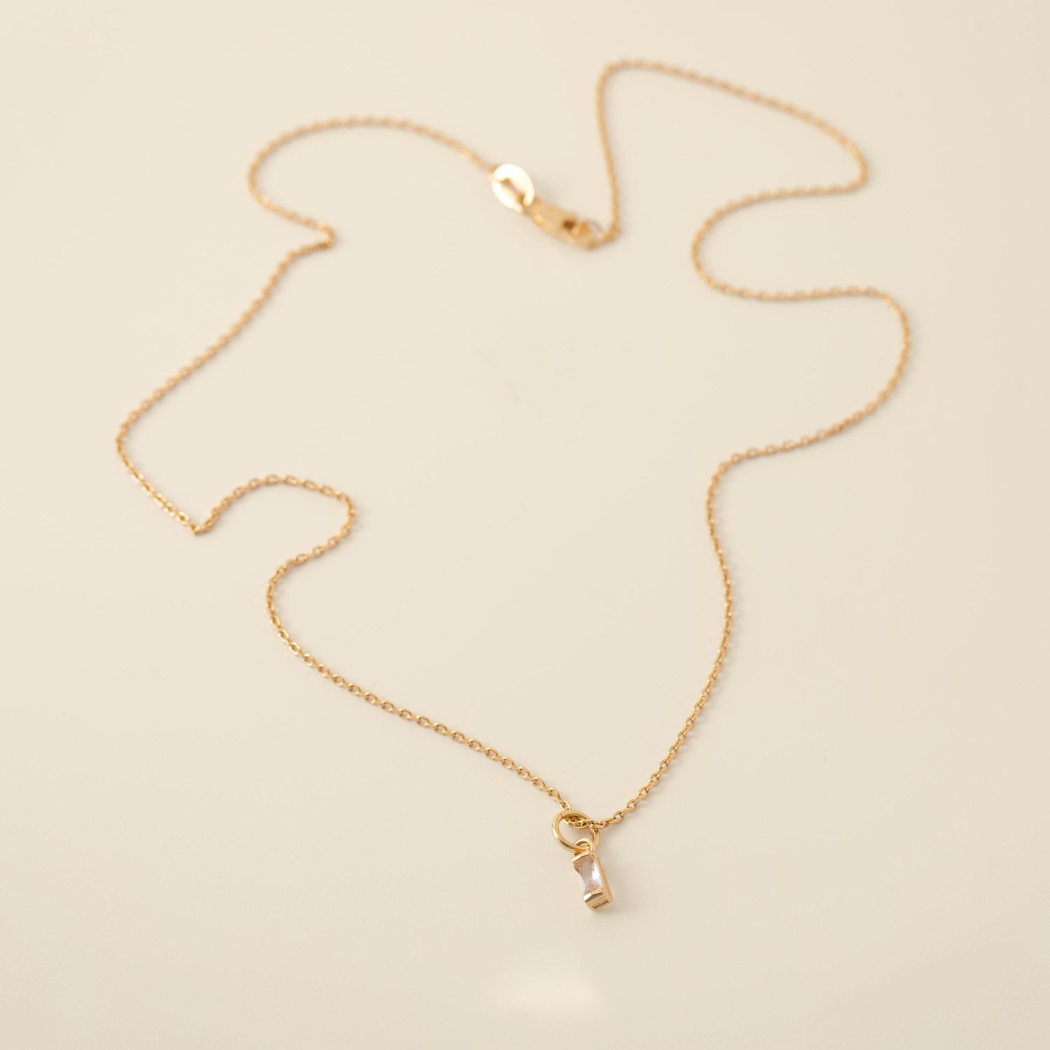 Gold Baguette CZ Necklace, Dainty Minimalist Pendant
