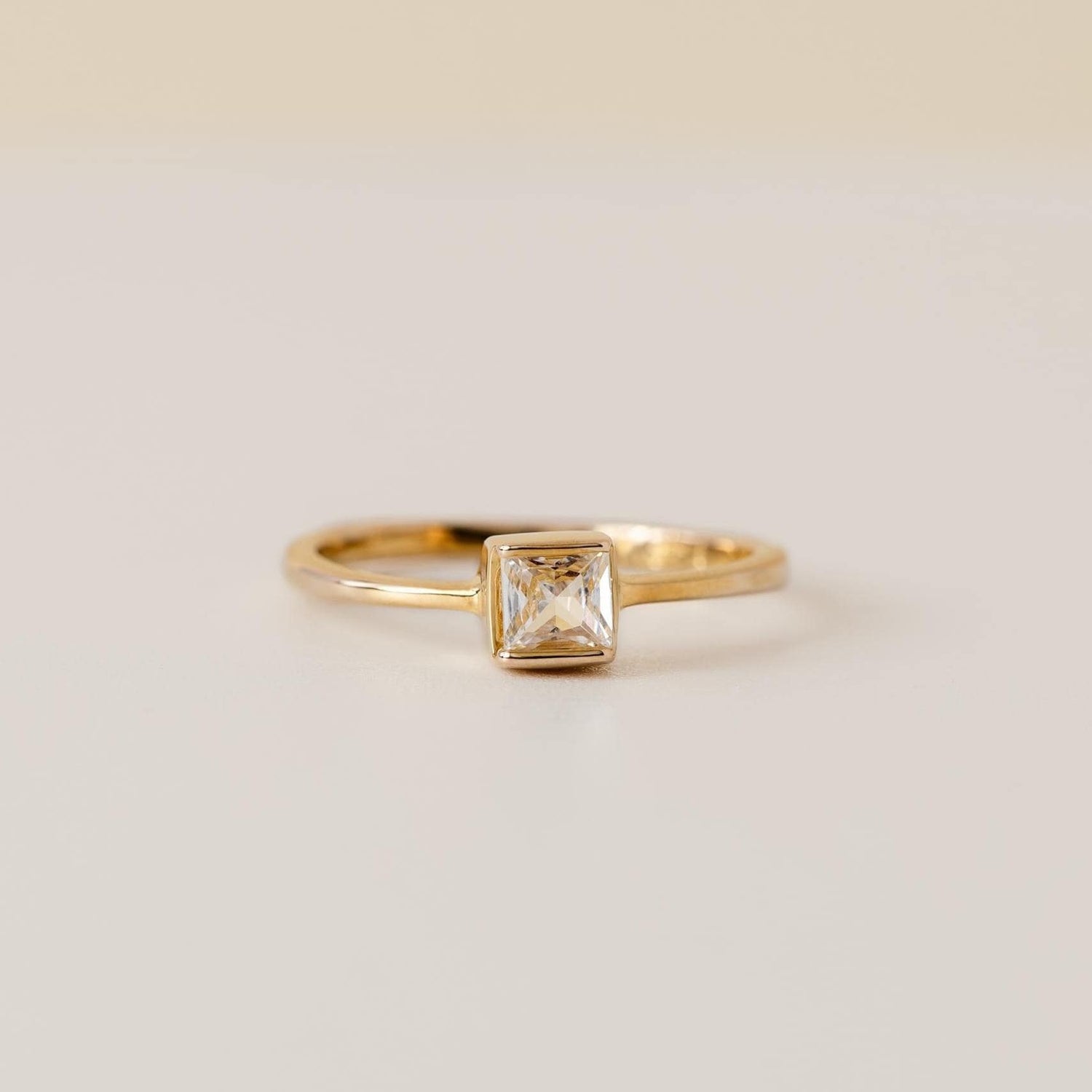 Dainty Square Solitaire Ring, Minimalist 18k Gold Filled • 5mm Stone