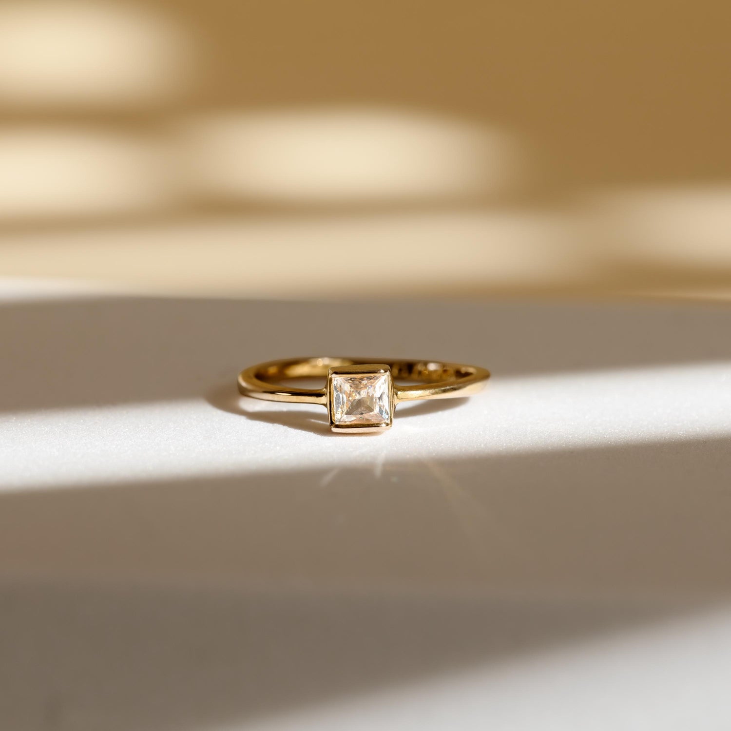 Dainty Square Solitaire Ring, Minimalist 18k Gold Filled • 5mm Stone