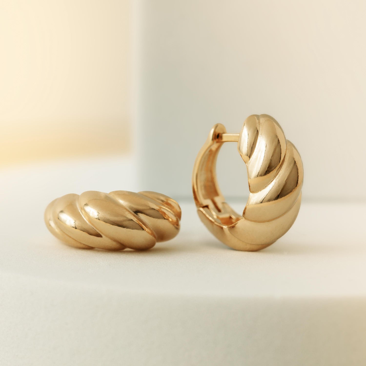 Chunky Croissant Hoop Earrings • Clicker Huggies • Modern Everyday Gold Jewelry