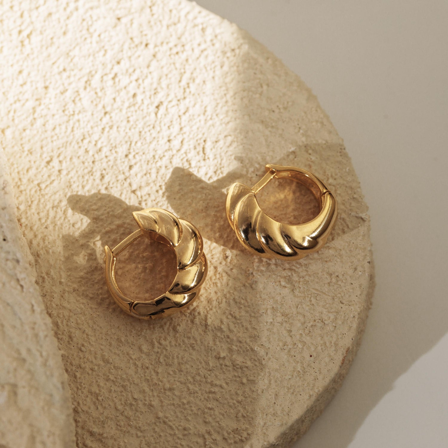 Chunky Croissant Hoop Earrings • Clicker Huggies • Modern Everyday Gold Jewelry