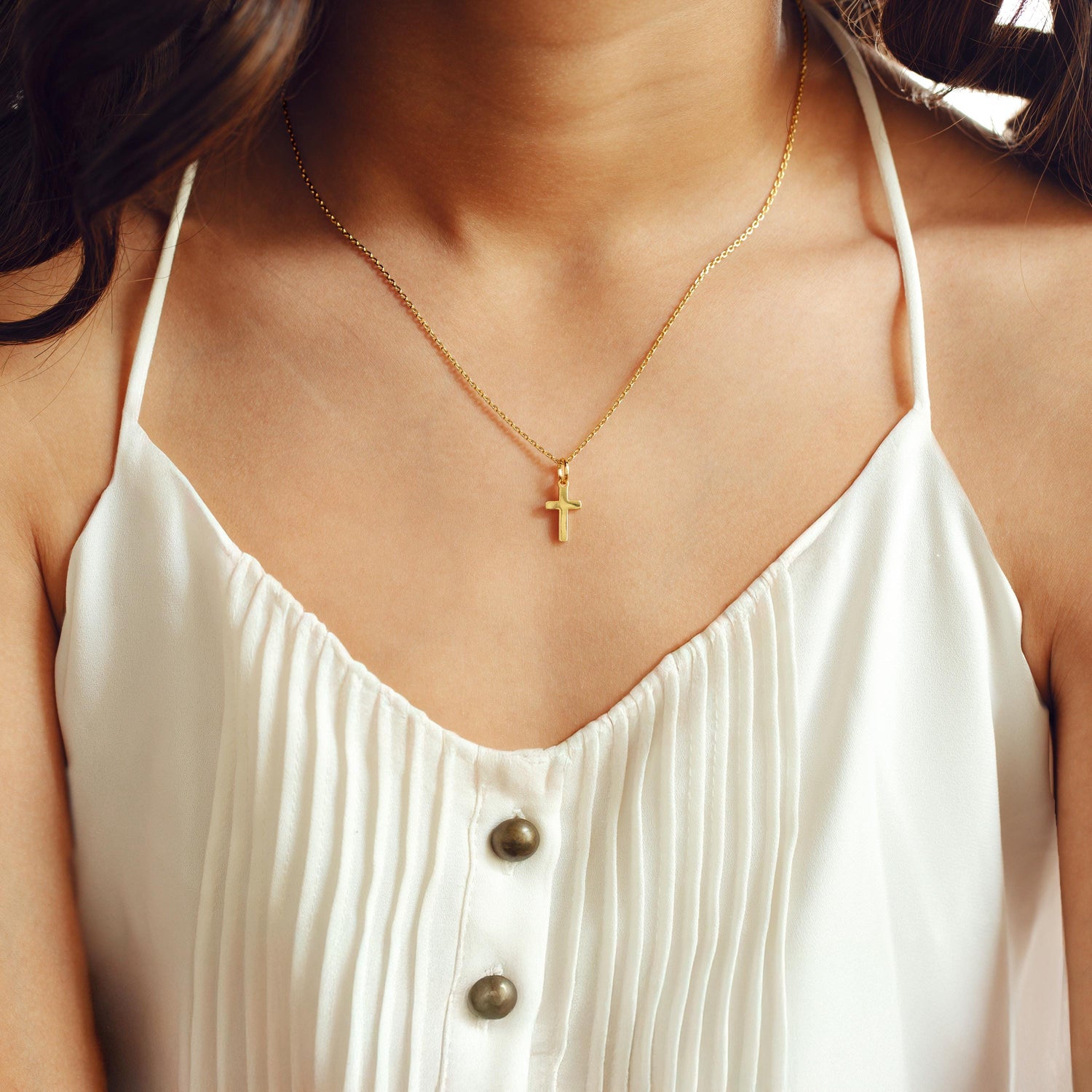 Gold Cross Necklace, Minimalist Crucifix Pendant, Dainty Faith Necklace