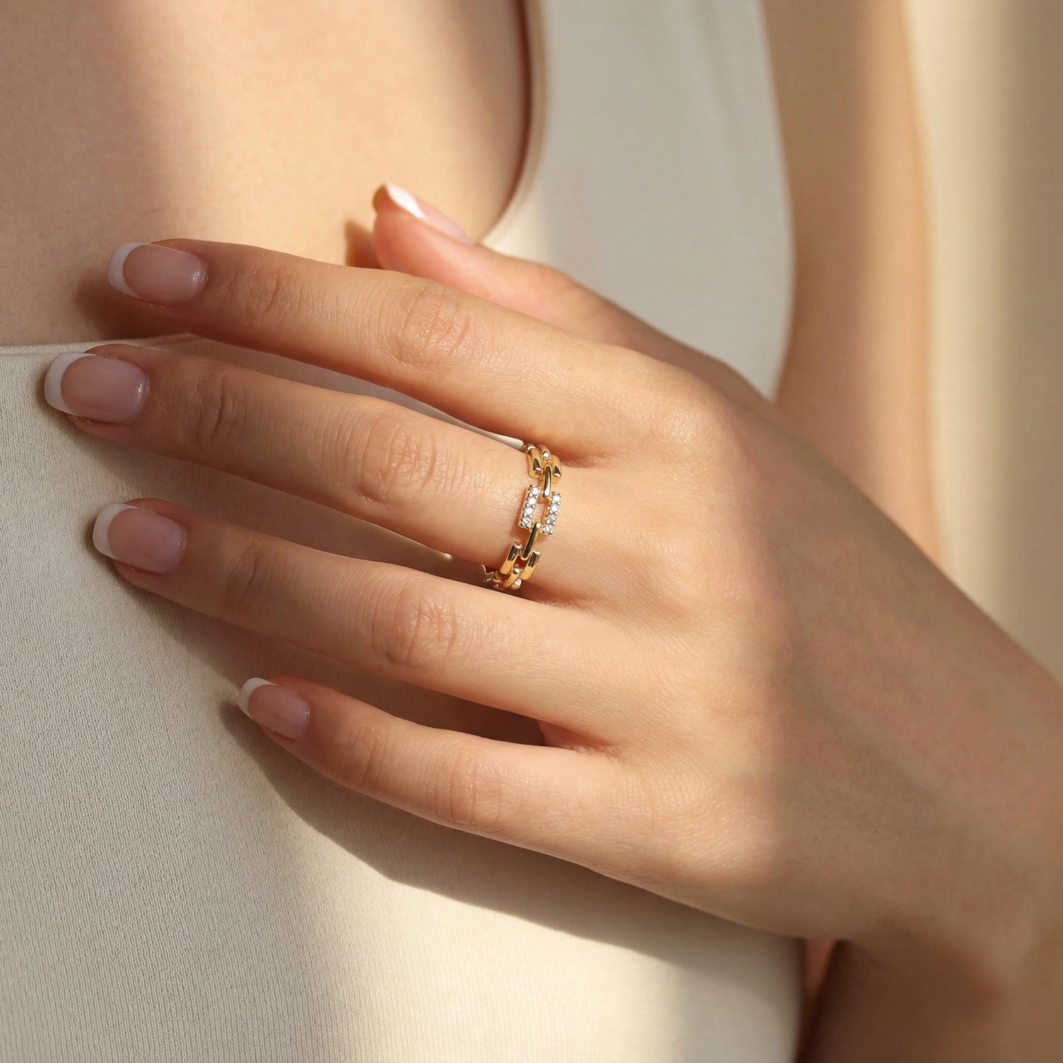 Chain Link Ring • Gold Pavé CZ Band • Gift for Her
