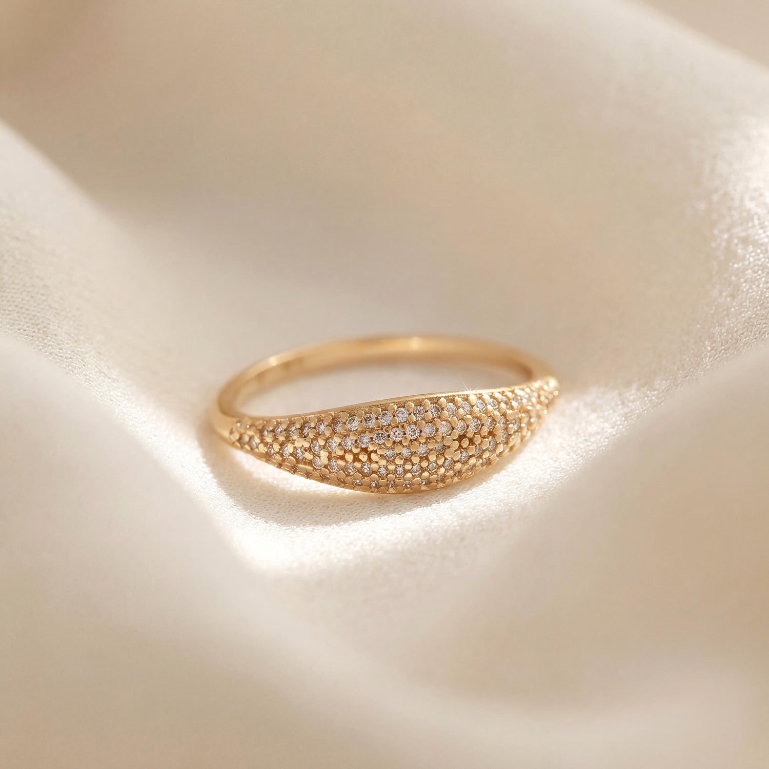 18K Gold Filled Dome Ring, Pave Cubic Zirconia Band, Stackable Statement Ring