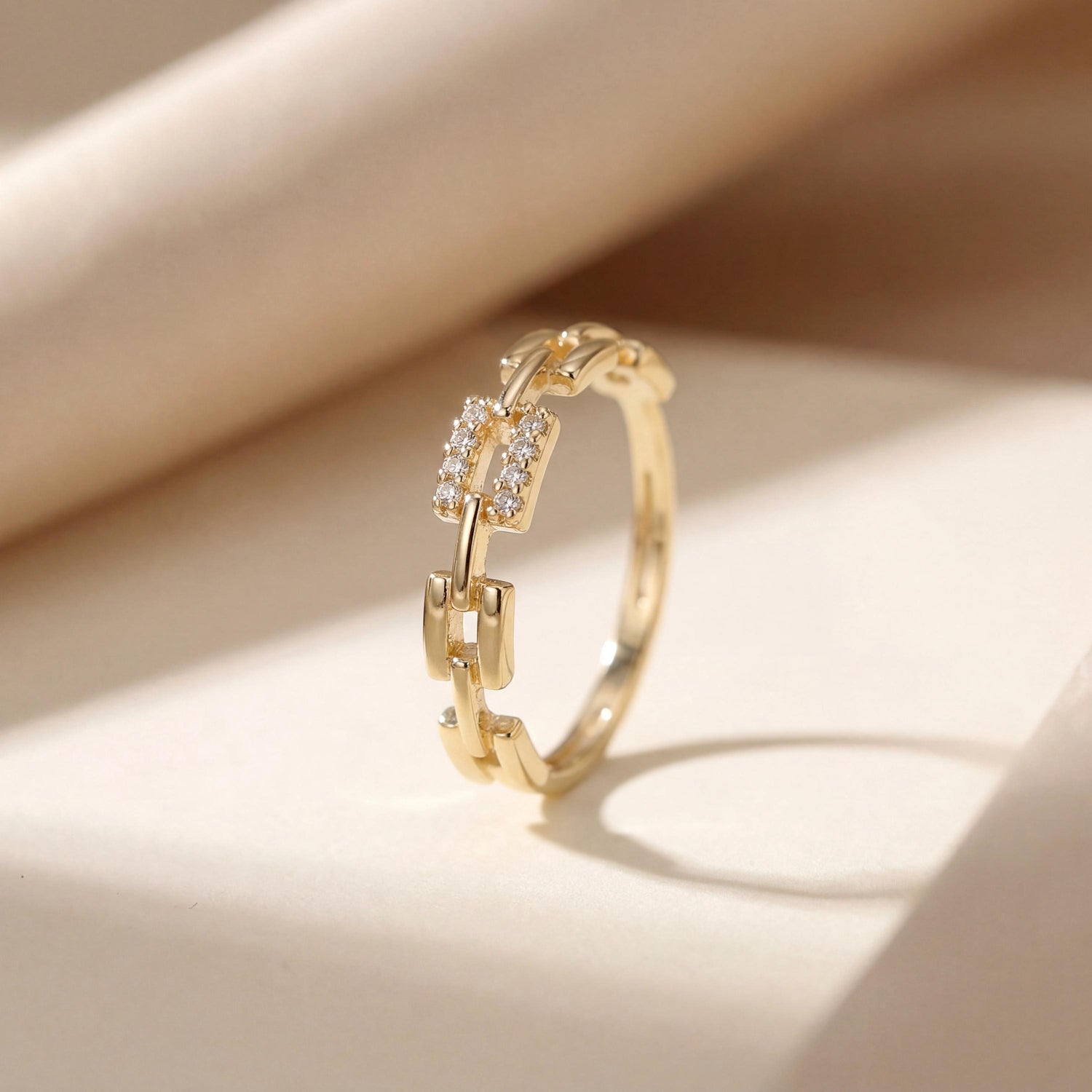 Chain Link Ring • Gold Pavé CZ Band • Gift for Her