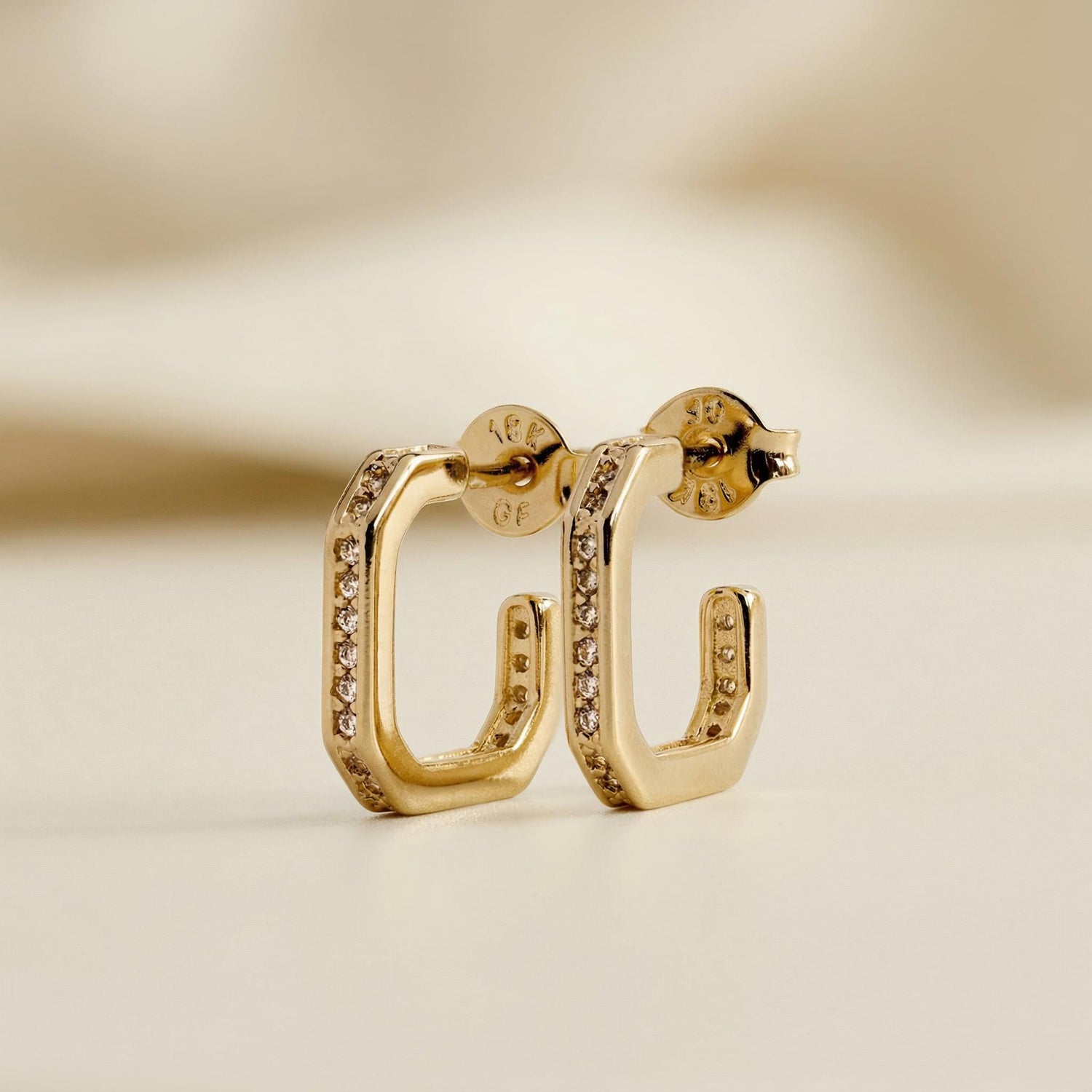 Square CZ Hoop Earrings • Gold Geometric Hoops • Modern Minimalist Jewelry