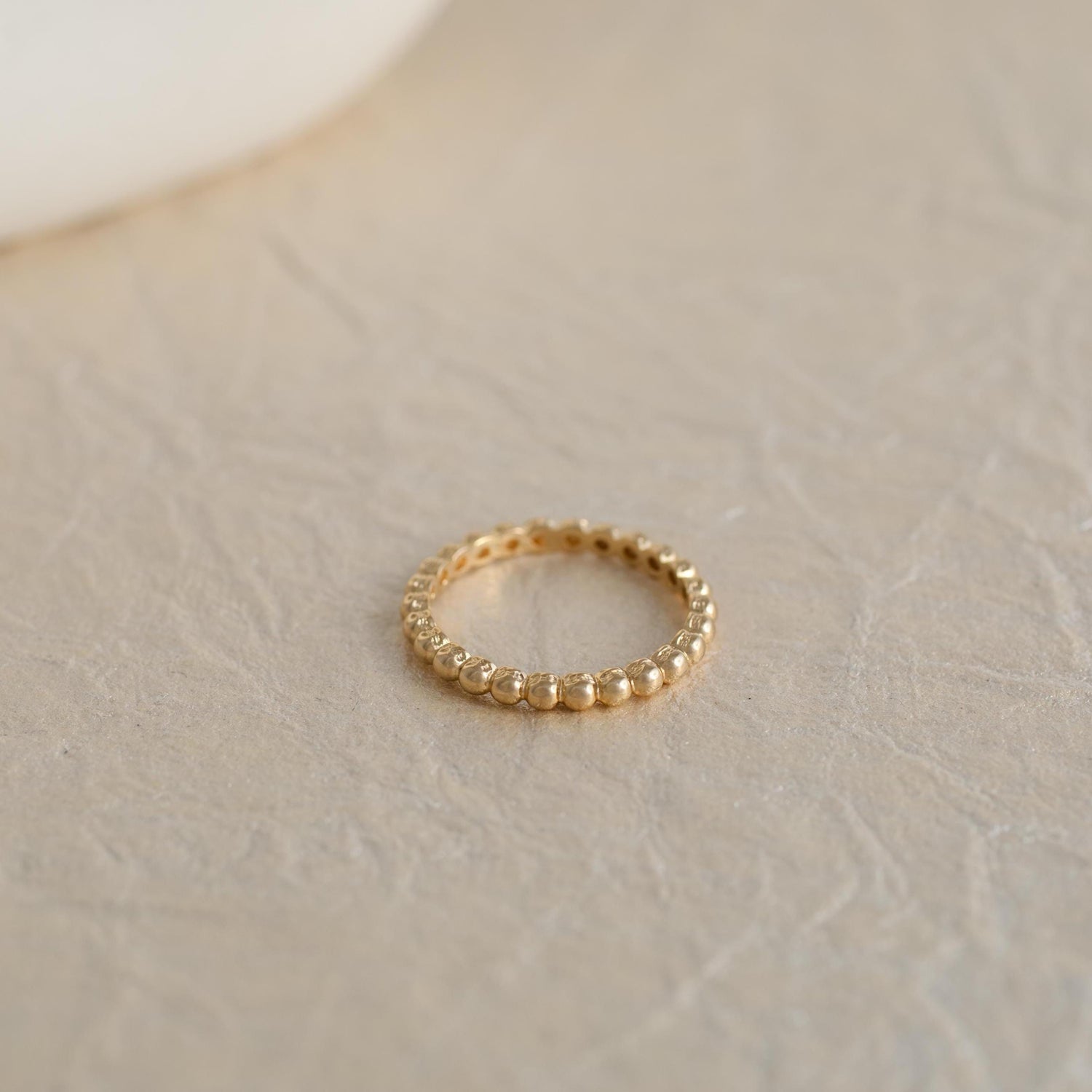Beaded Stacking Ring, Dainty Minimalist Band, 18K Gold Filled Waterproof, Tarnish Resistant