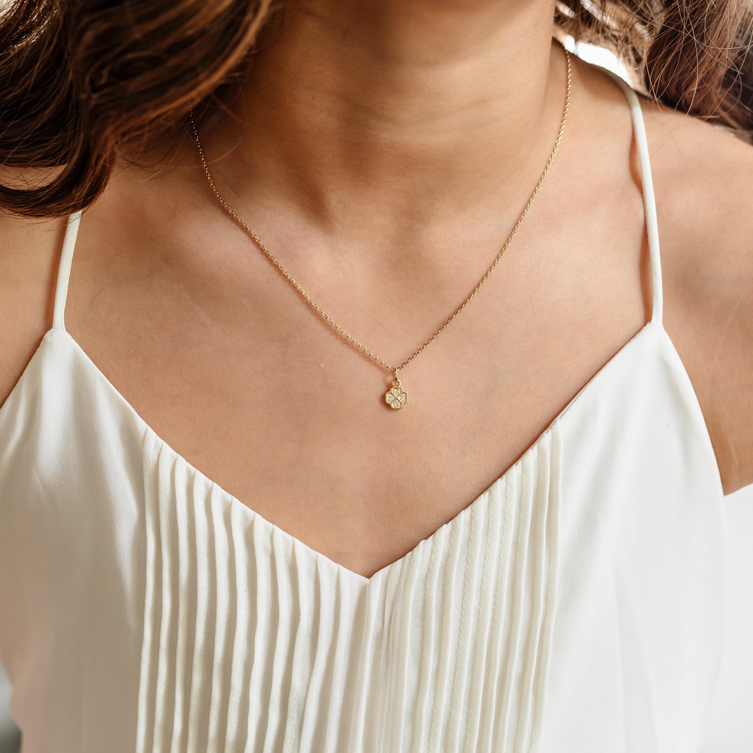 18K Gold Filled Clover Necklace, Dainty Shamrock Chain, Lucky Charm Jewelry