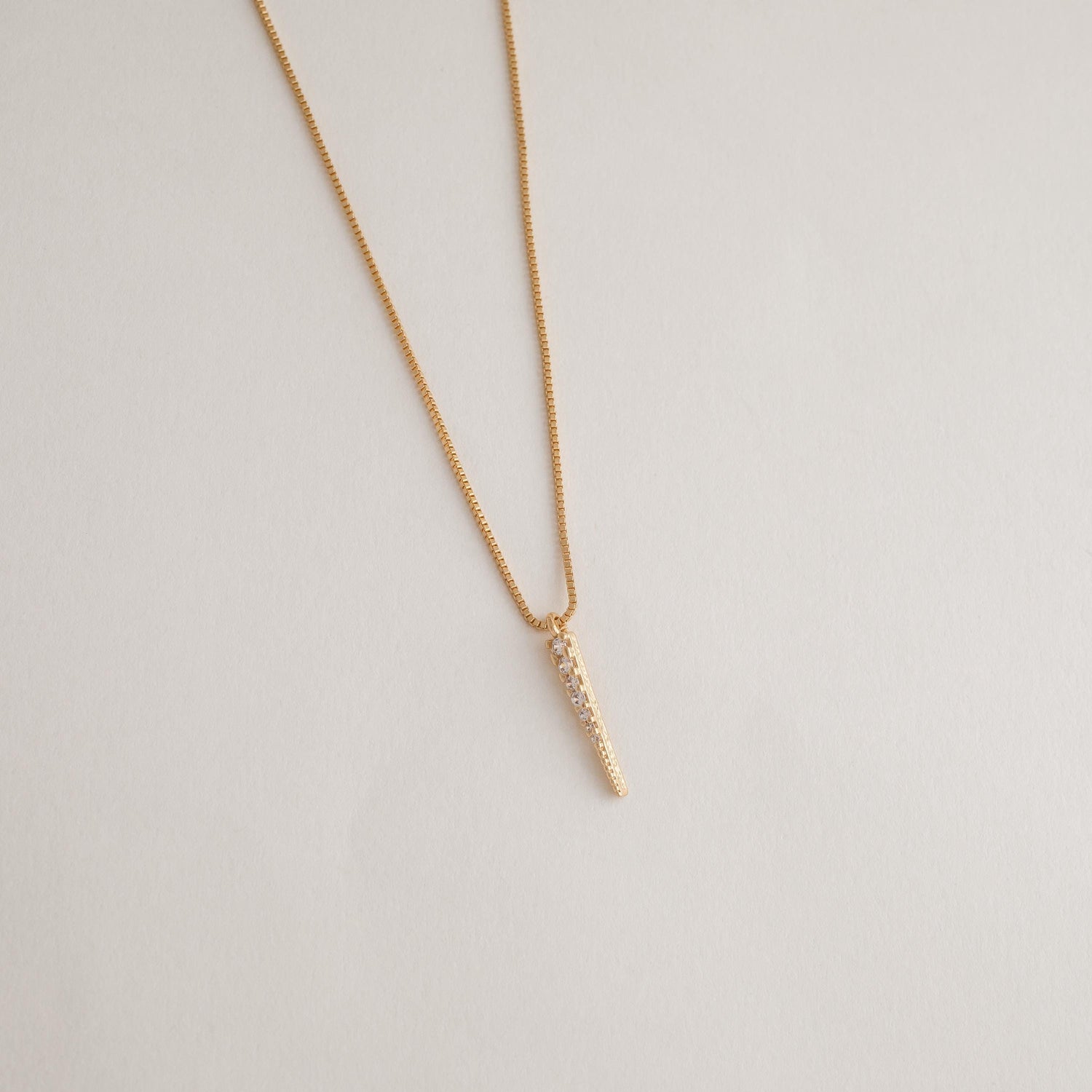 Spike Pendant Necklace, Gold Minimalist Layering Chain, Cubic Zirconia Charm