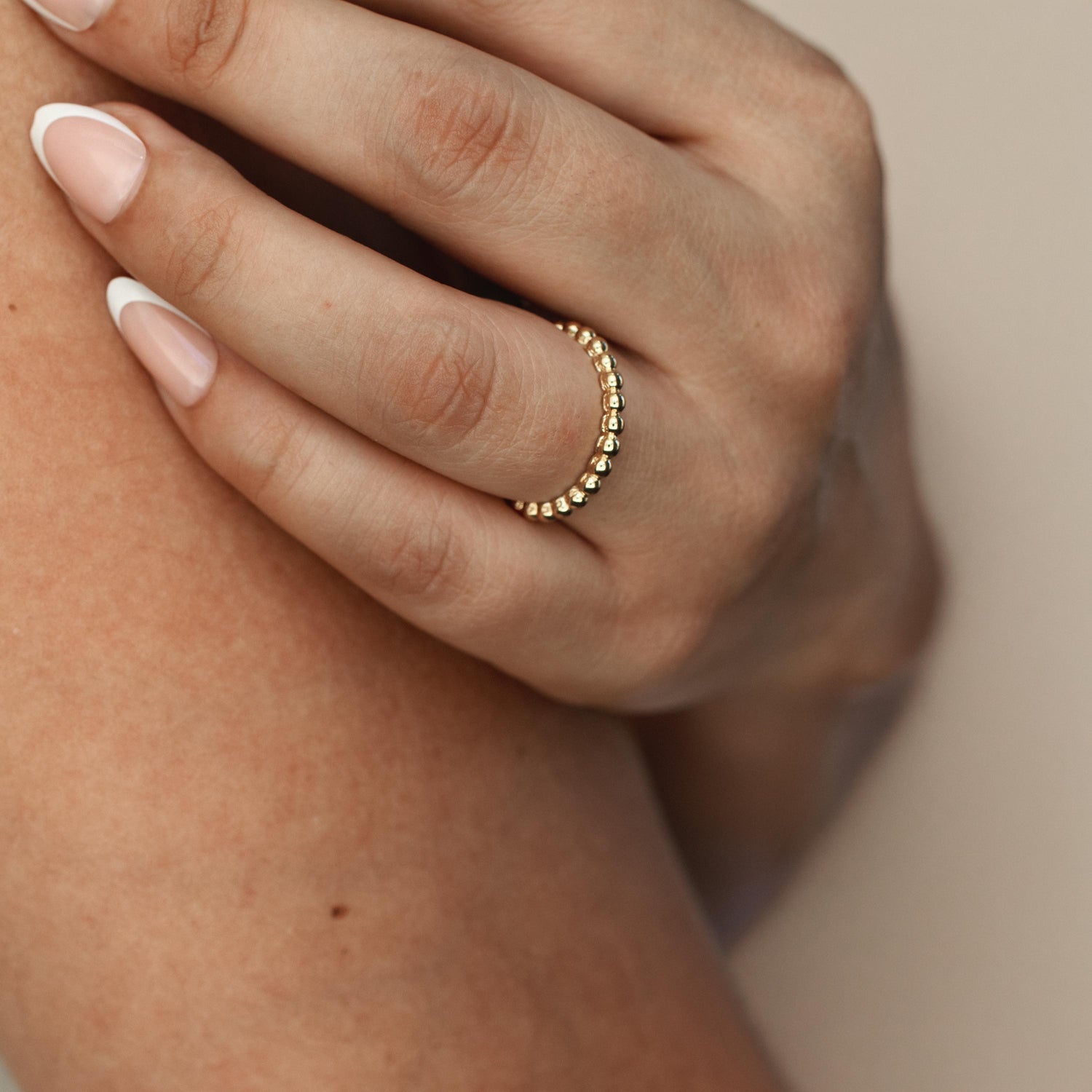 Beaded Stacking Ring, Dainty Minimalist Band, 18K Gold Filled Waterproof, Tarnish Resistant