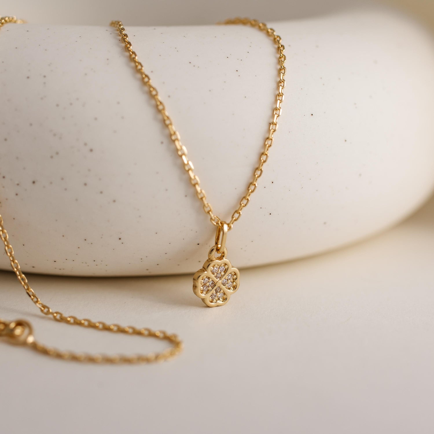 18K Gold Filled Clover Necklace, Dainty Shamrock Chain, Lucky Charm Jewelry