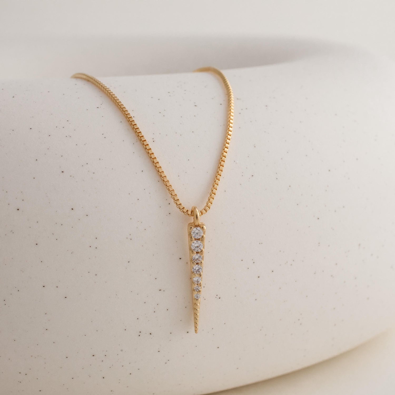 18K Gold Filled Spike Pendant Necklace | Cubic Zirconia Charm, Minimalist Edgy Jewelry