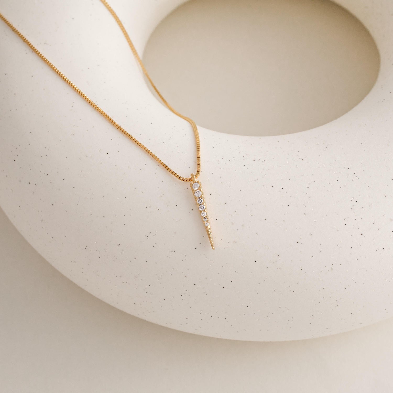 Spike Pendant Necklace, Gold Minimalist Layering Chain, Cubic Zirconia Charm