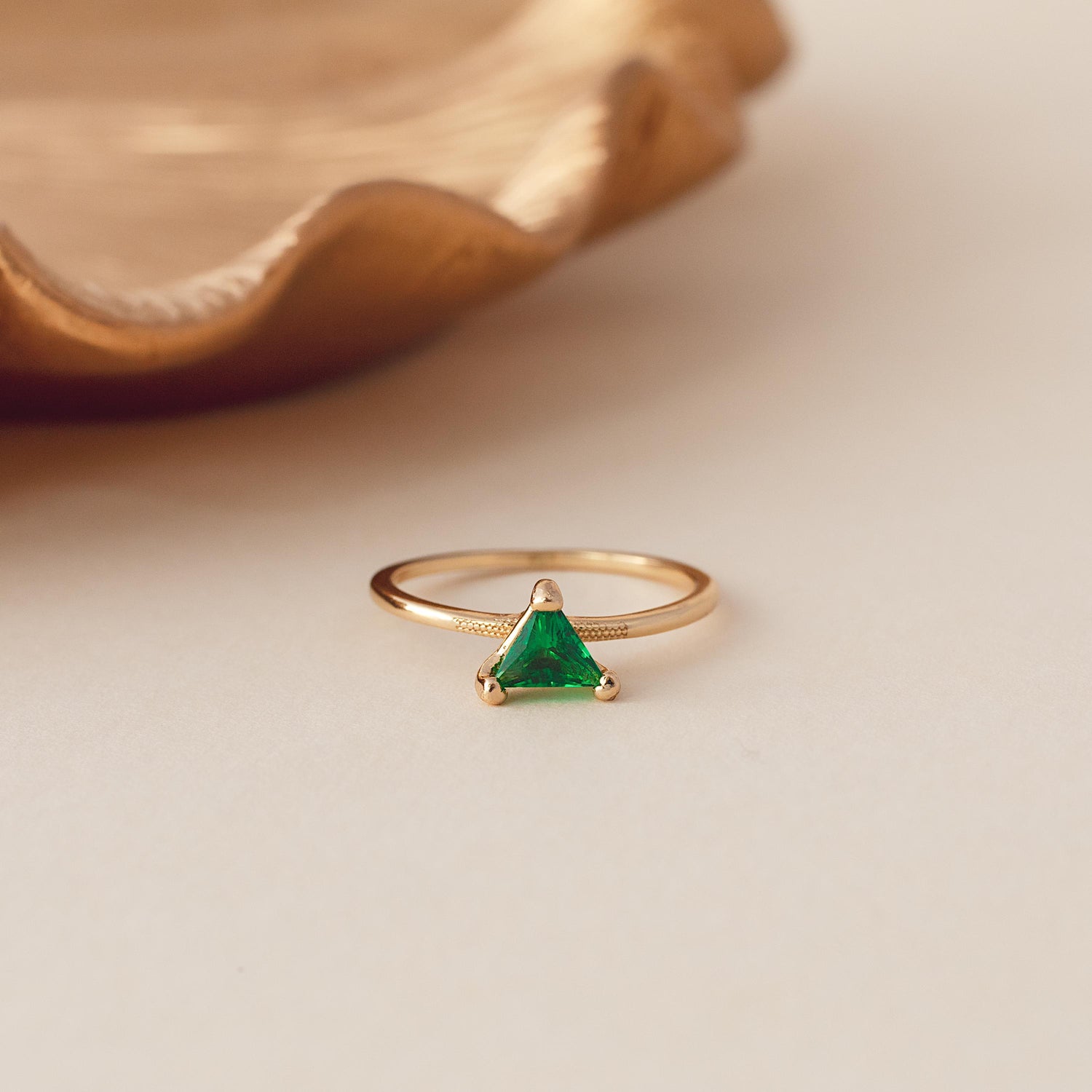 Emerald Solitaire Ring • Gold Sculptural Minimal Ring
