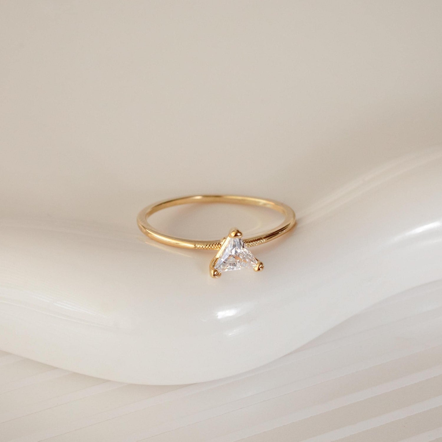 Triangle Solitaire Ring • Minimal Sculptural Gold Ring
