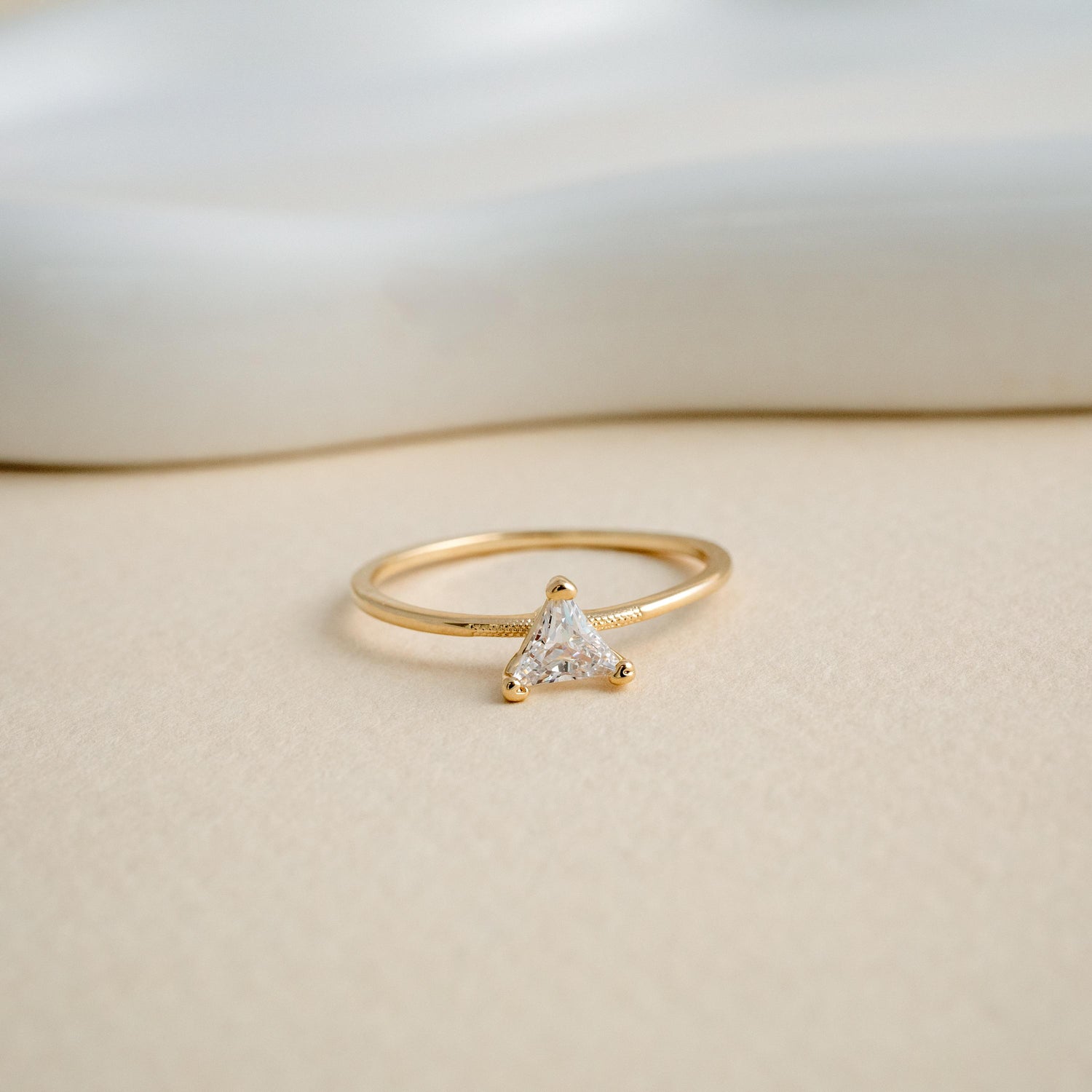 Triangle Solitaire Ring • Minimal Sculptural Gold Ring