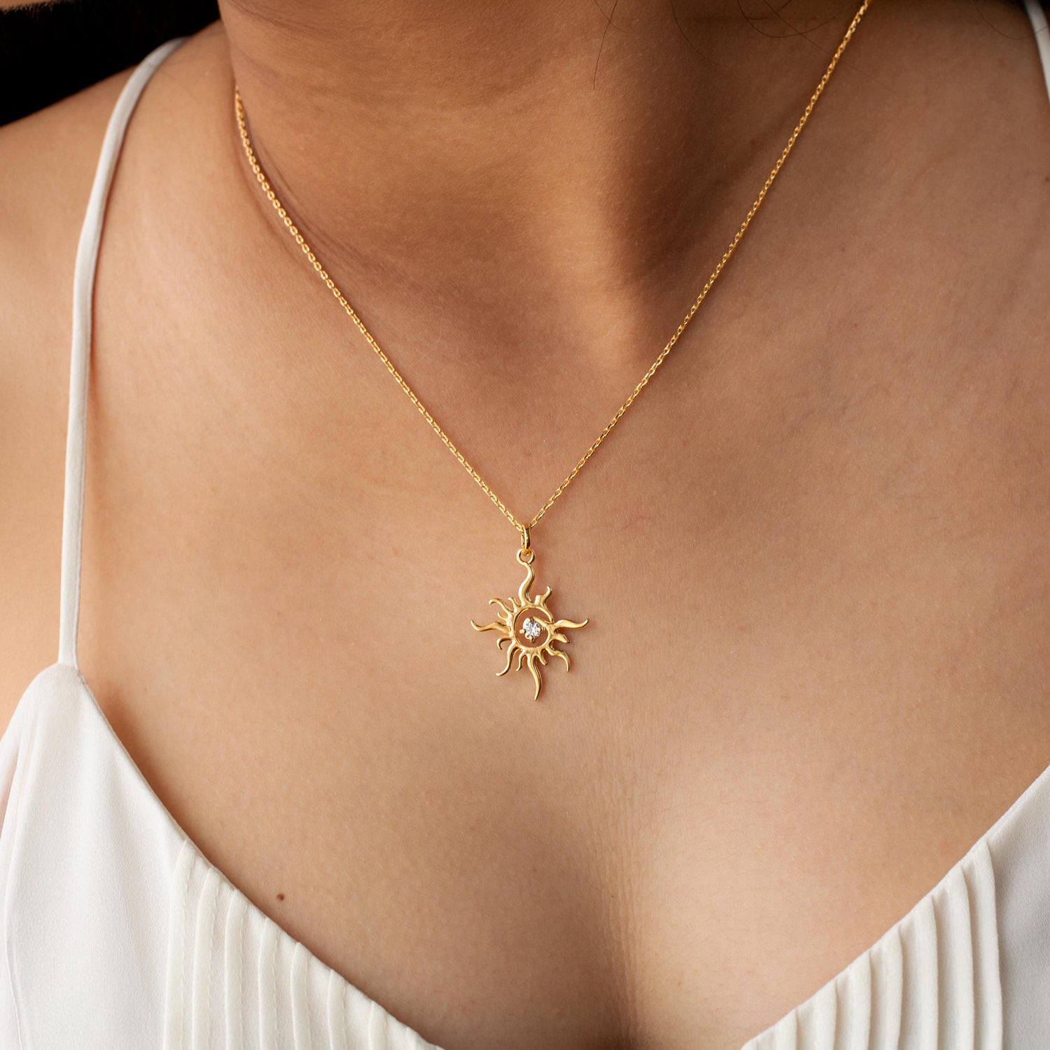 Sun Pendant Necklace • Gold Minimal Layering Necklace