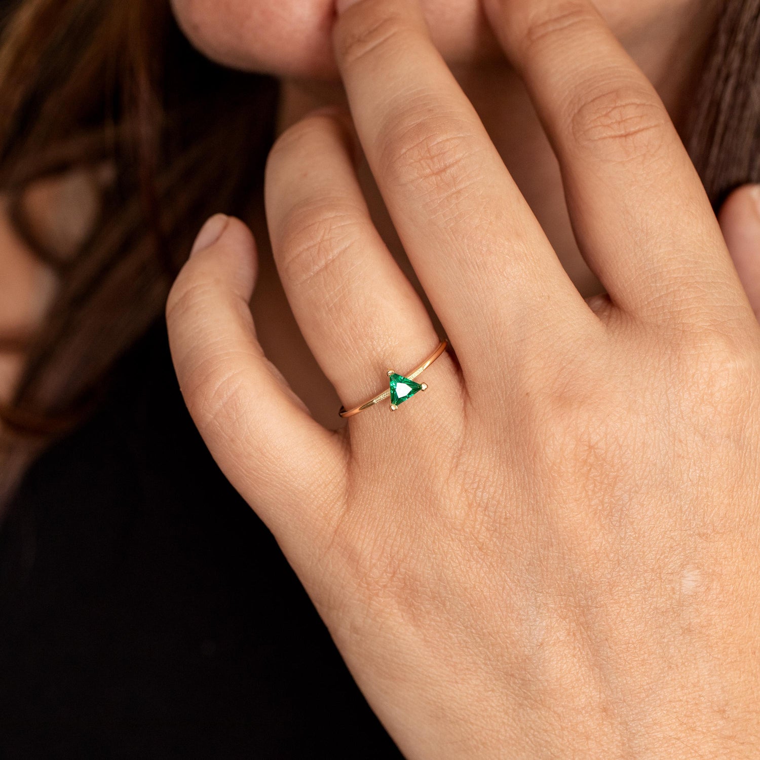 Emerald Solitaire Ring • Gold Sculptural Minimal Ring