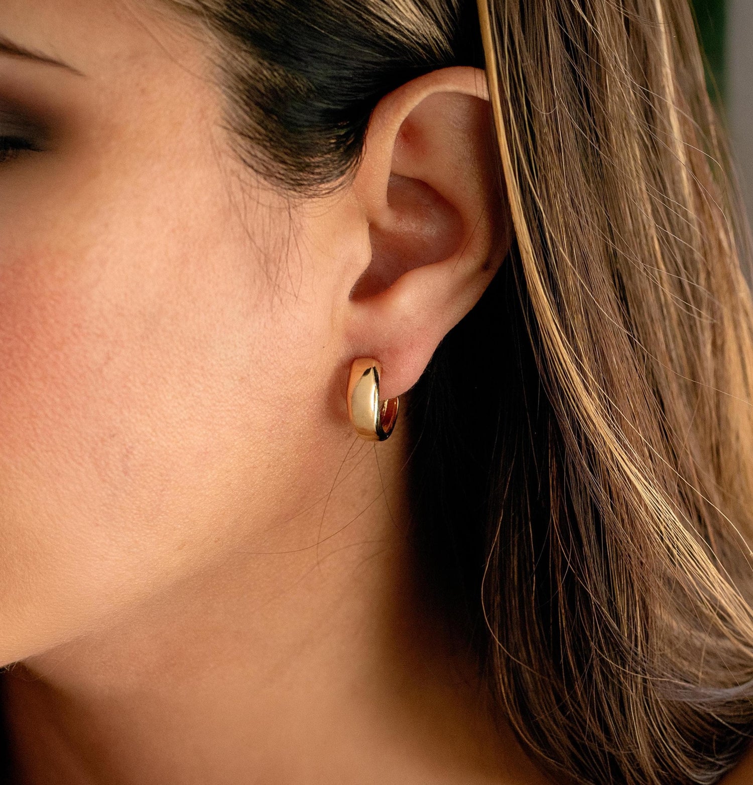 Gold C Hoop Earrings, Thick Minimalist Hoop Earrings, Chunky Gold Hoops