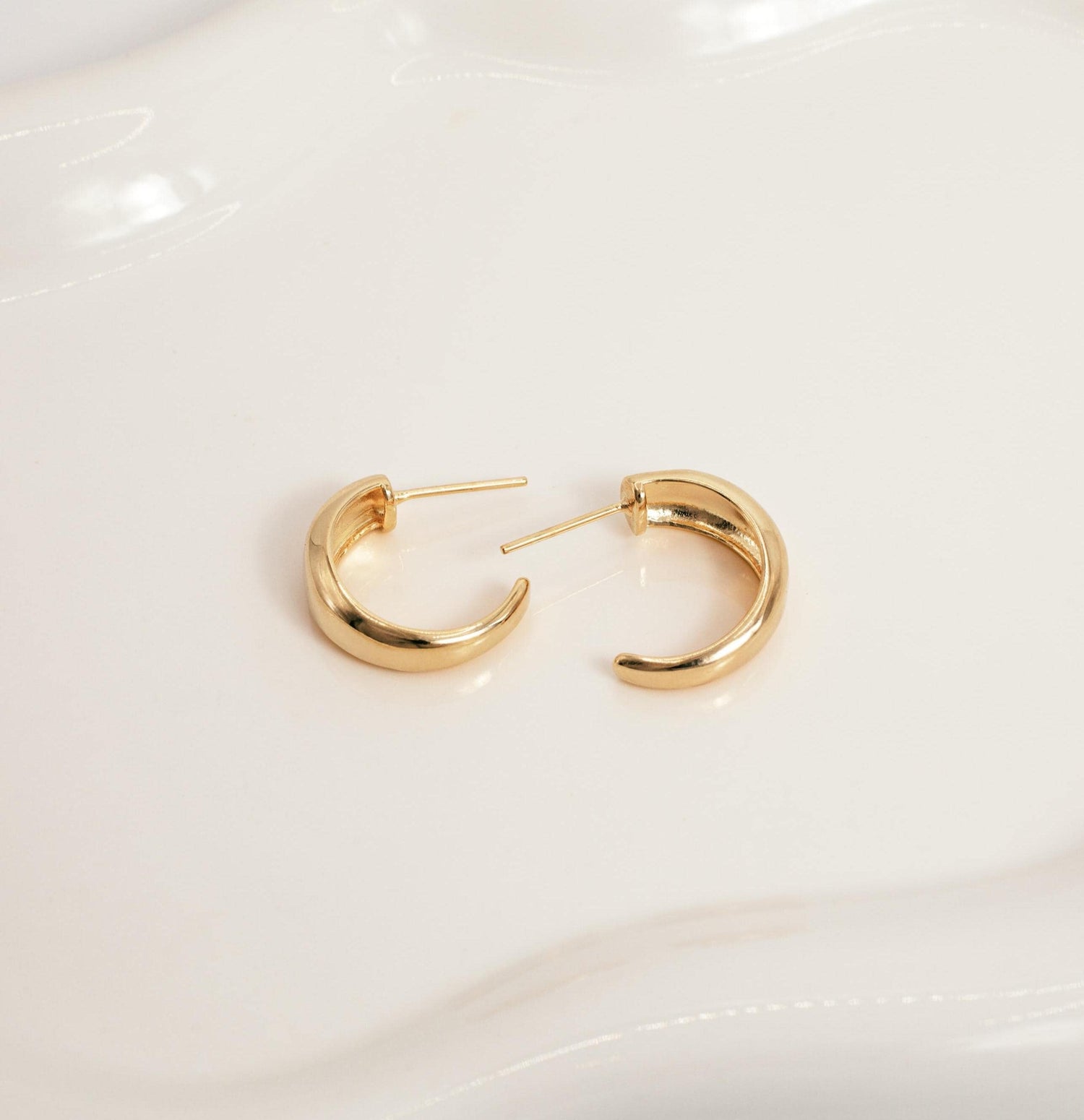 Gold C Hoop Earrings, Thick Minimalist Hoop Earrings, Chunky Gold Hoops